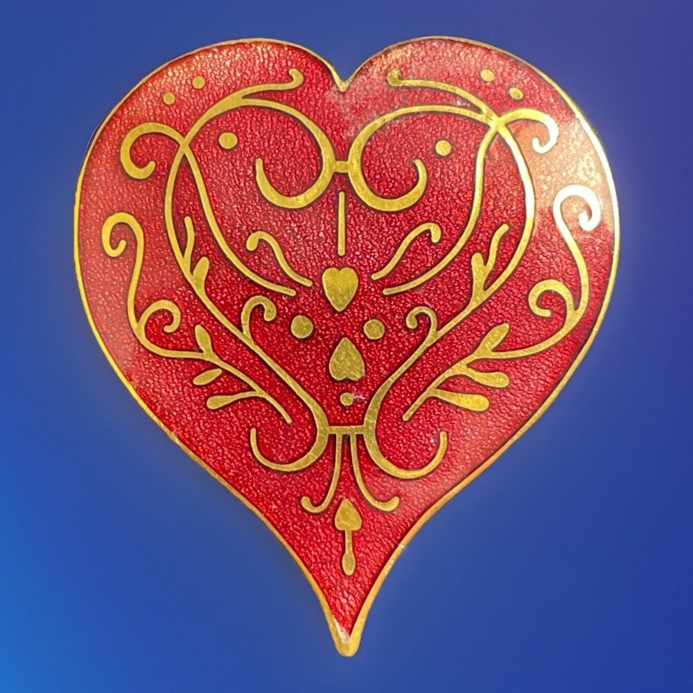 Vintage Signed MMA Heart Brooch Pendant Met Museum 1985 Red Enamel Valentine